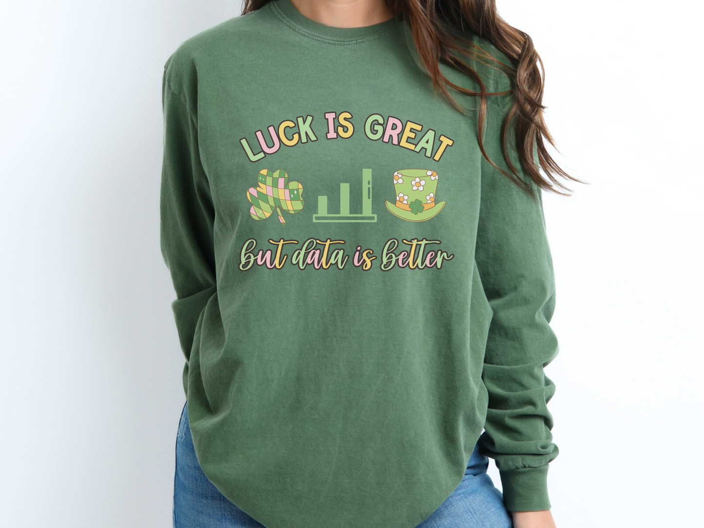 ABA St. Patrick's Day Long Sleeve Shirt, St Paddys Rbt Bcba Apparel, Green Behavior Analyst Data Tee, Comfort Colors 6014