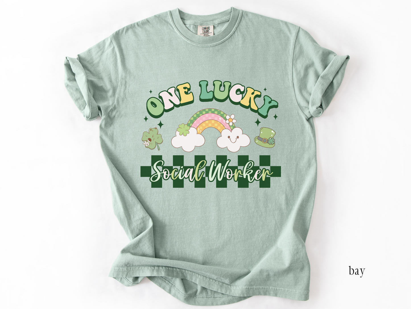 Checkered St. Patrick's Day Social Work T-shirt, One Lucky Social Worker Apparel, LCSW Tee, Comfort Colors 1717