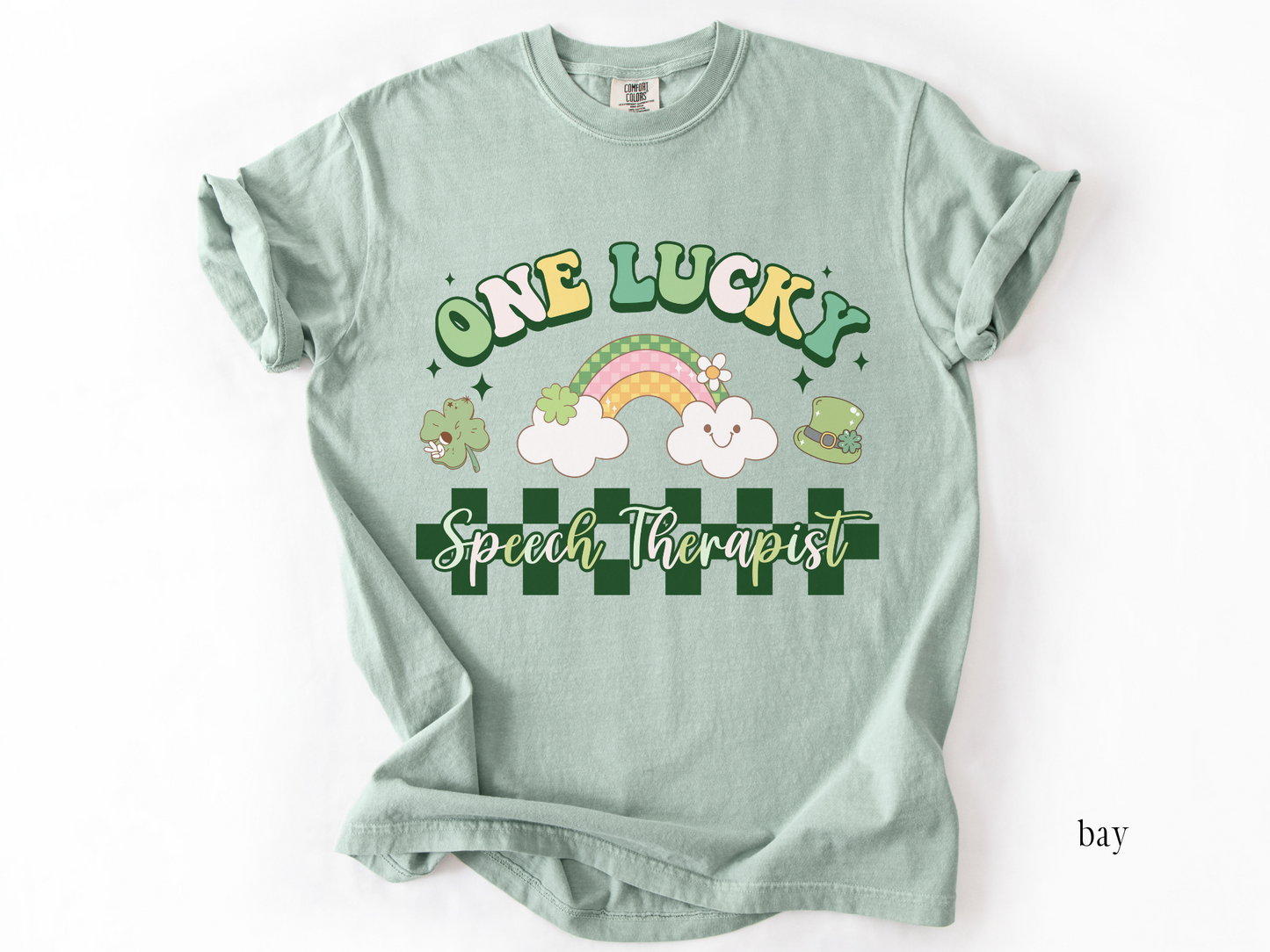 Checkered St. Patrick's Day Speech Therapy T-shirt, One Lucky Speech Therapist Apparel, SLP Tee, Comfort Colors 1717