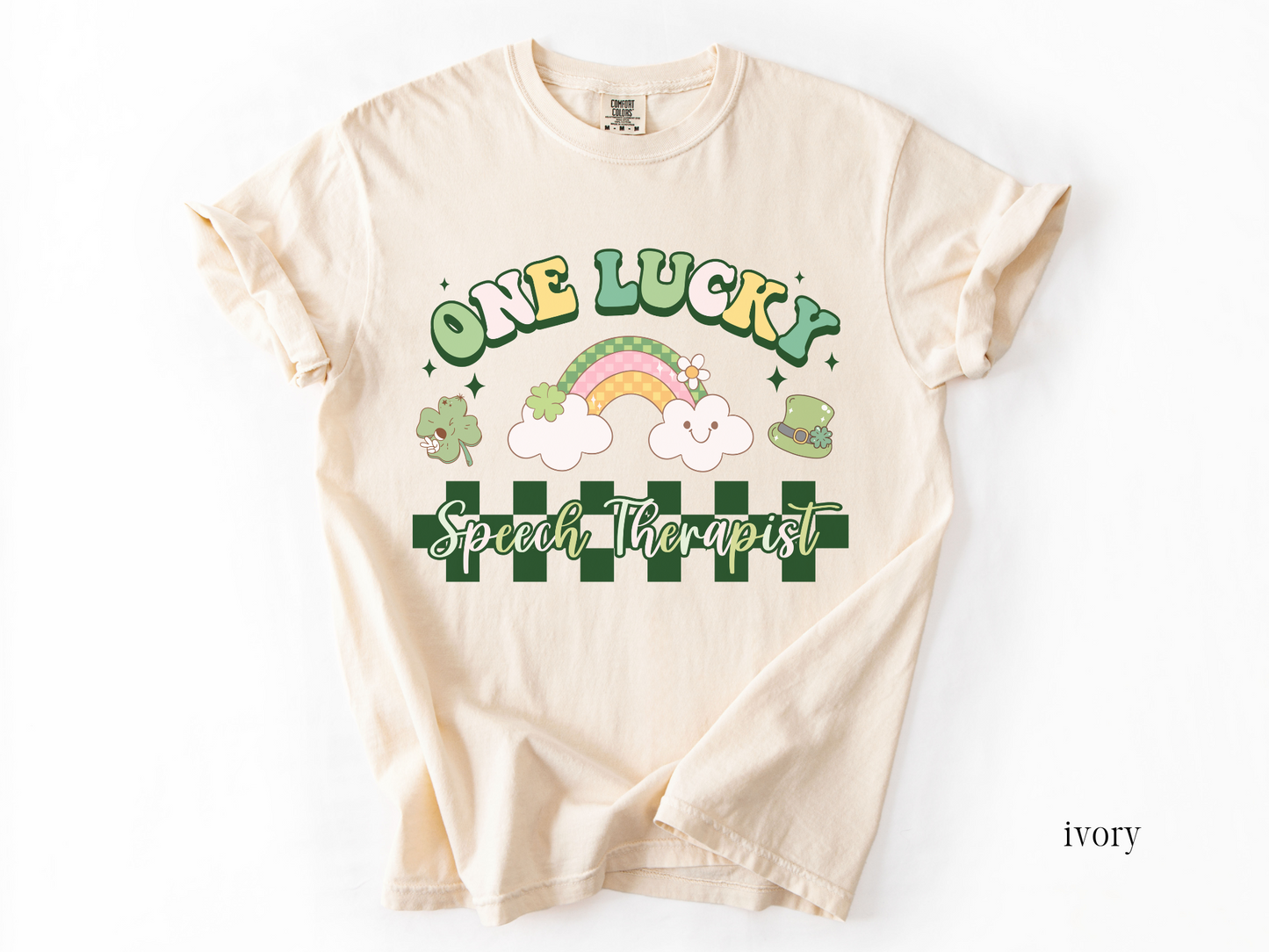 Checkered St. Patrick's Day Speech Therapy T-shirt, One Lucky Speech Therapist Apparel, SLP Tee, Comfort Colors 1717