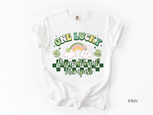 Checkered St. Patrick's Day OT T-shirt, One Lucky Occupational Therapist Apparel, Occupational Therapy Tee, Comfort Colors 1717