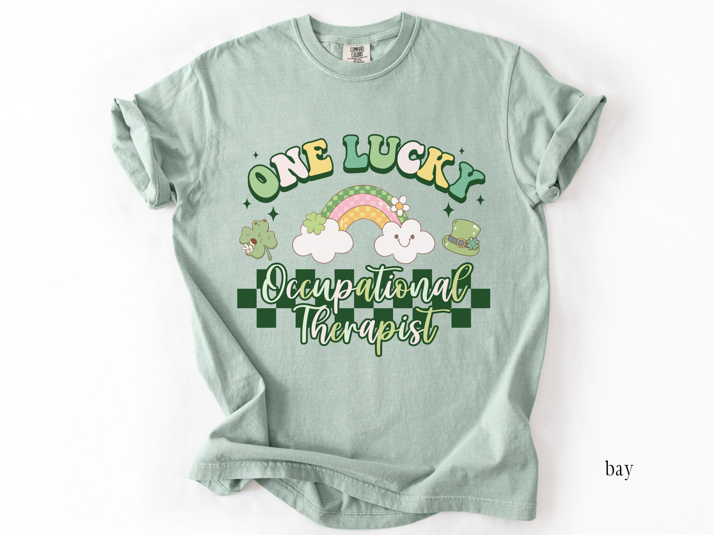 Checkered St. Patrick's Day OT T-shirt, One Lucky Occupational Therapist Apparel, Occupational Therapy Tee, Comfort Colors 1717