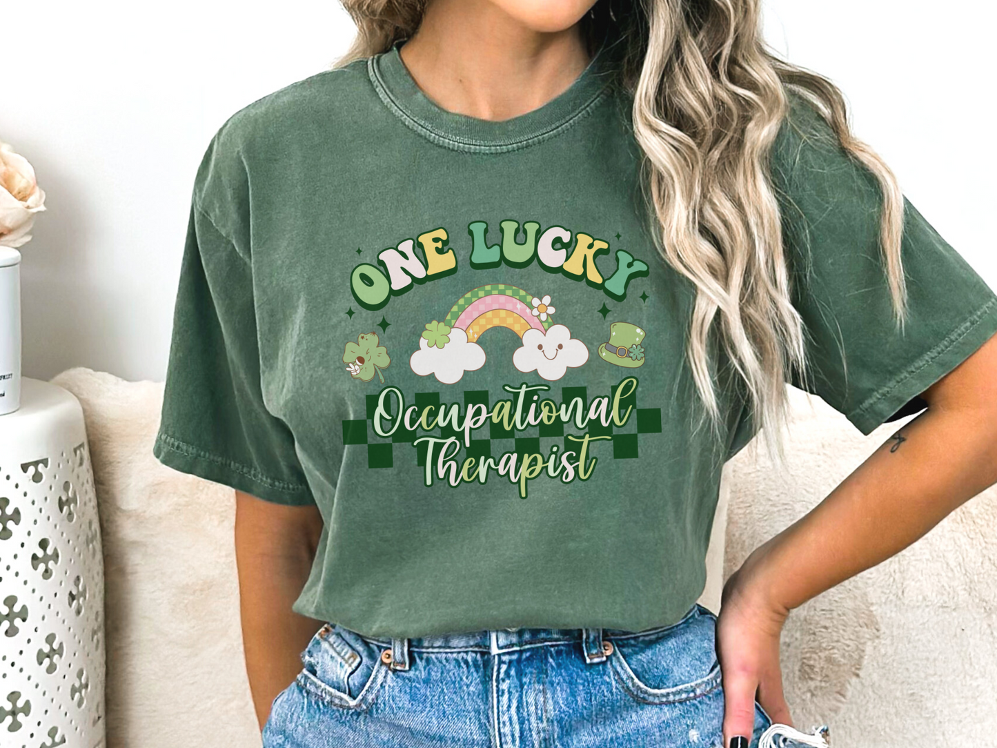 Checkered St. Patrick's Day OT T-shirt, One Lucky Occupational Therapist Apparel, Occupational Therapy Tee, Comfort Colors 1717