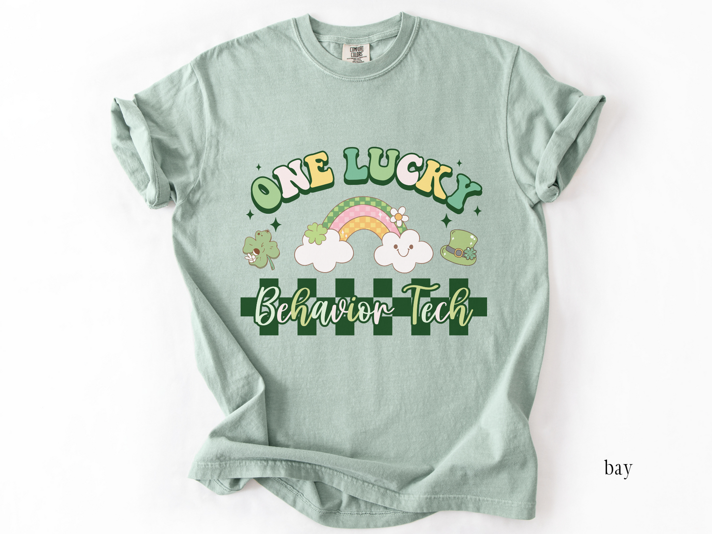 Checkered St. Patrick's Day RBT T-shirt, One Lucky Behavior Tech Apparel, Behavior Therapisy ABA Tee, Comfort Colors 1717