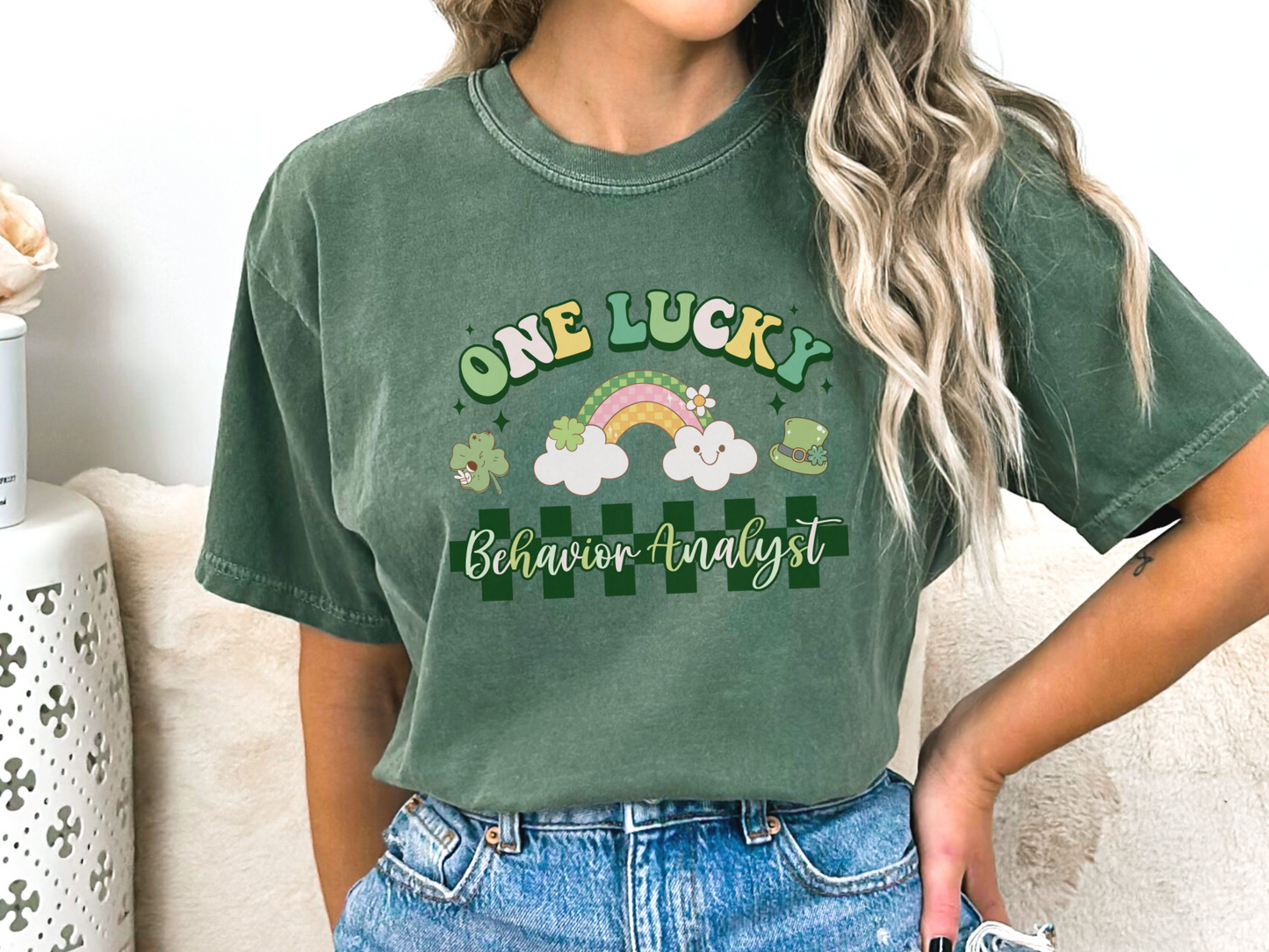 Checkered St. Patrick's Day BCBA T-shirt, One Lucky Behavior Analyst Apparel, Behavior Analyst ABA Tee, Comfort Colors 1717