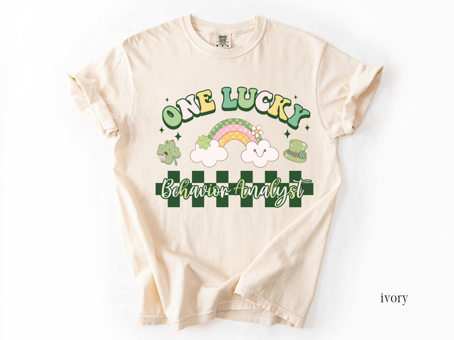 Checkered St. Patrick's Day BCBA T-shirt, One Lucky Behavior Analyst Apparel, Behavior Analyst ABA Tee, Comfort Colors 1717