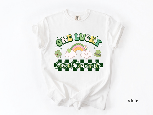 Checkered St. Patrick's Day School Counselor T-shirt, One Lucky School Counselor Apparel, School Counselor Tee, Comfort Colors 1717