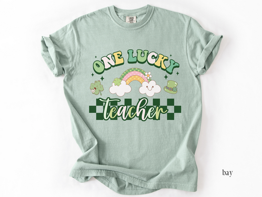 Retro Checkered St. Patrick's Day Teacher T-shirt, One Lucky Teacher Apparel, Special Education Tee, Comfort Colors 1717