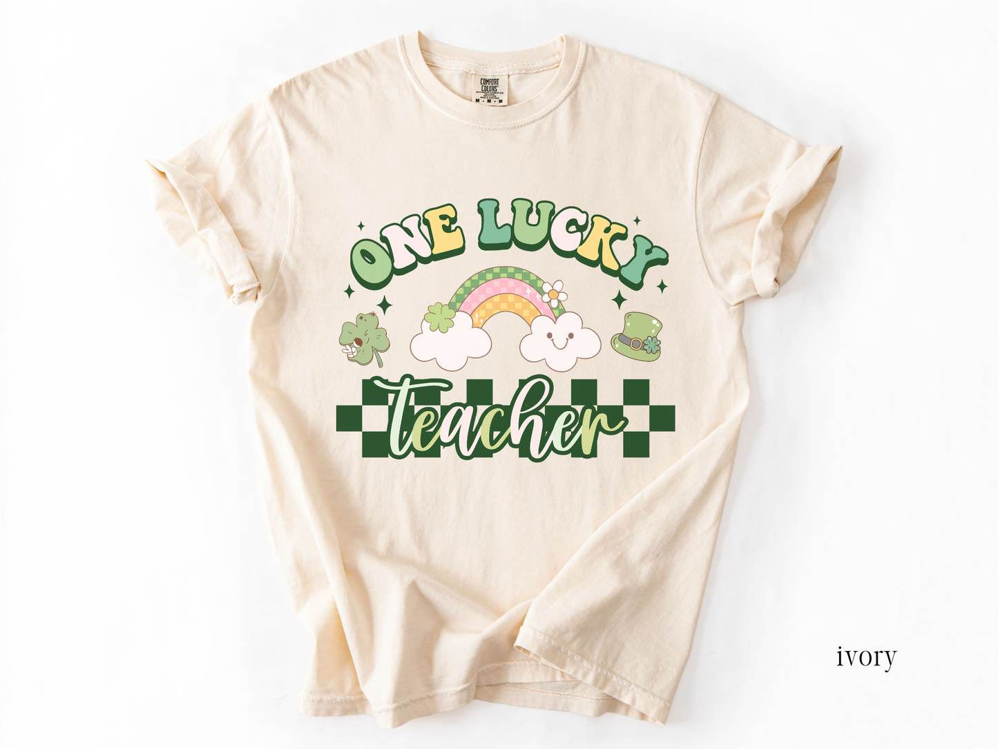 Retro Checkered St. Patrick's Day Teacher T-shirt, One Lucky Teacher Apparel, Special Education Tee, Comfort Colors 1717