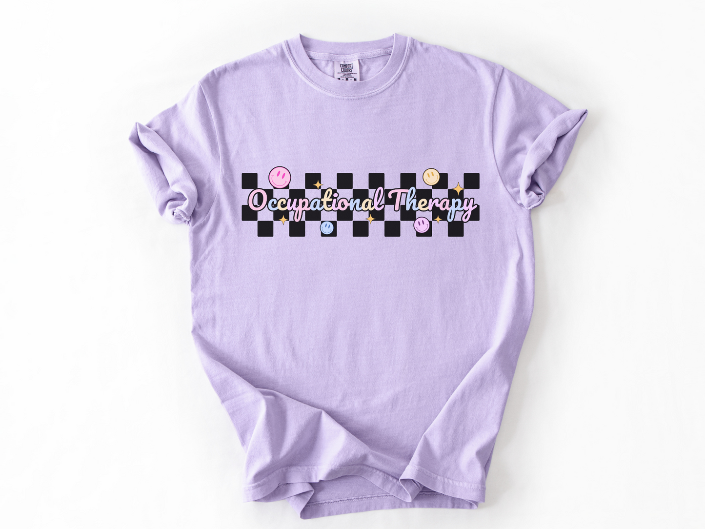 Retro Occupational Therapist Checkered T-shirt, Cute Ot Ota Tees, Colorful Occupational Therapy Apparel, Comfort Colors 1717