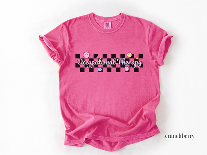 Retro Occupational Therapist Checkered T-shirt, Cute Ot Ota Tees, Colorful Occupational Therapy Apparel, Comfort Colors 1717