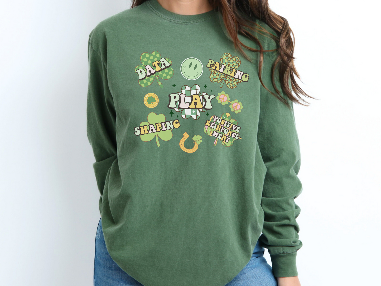 Retro St. Patrick's Day Rbt Bcba Long Sleeve T-shirt, Aba Apparel, Behavior Therapist ABA Tee, Comfort Colors 6014