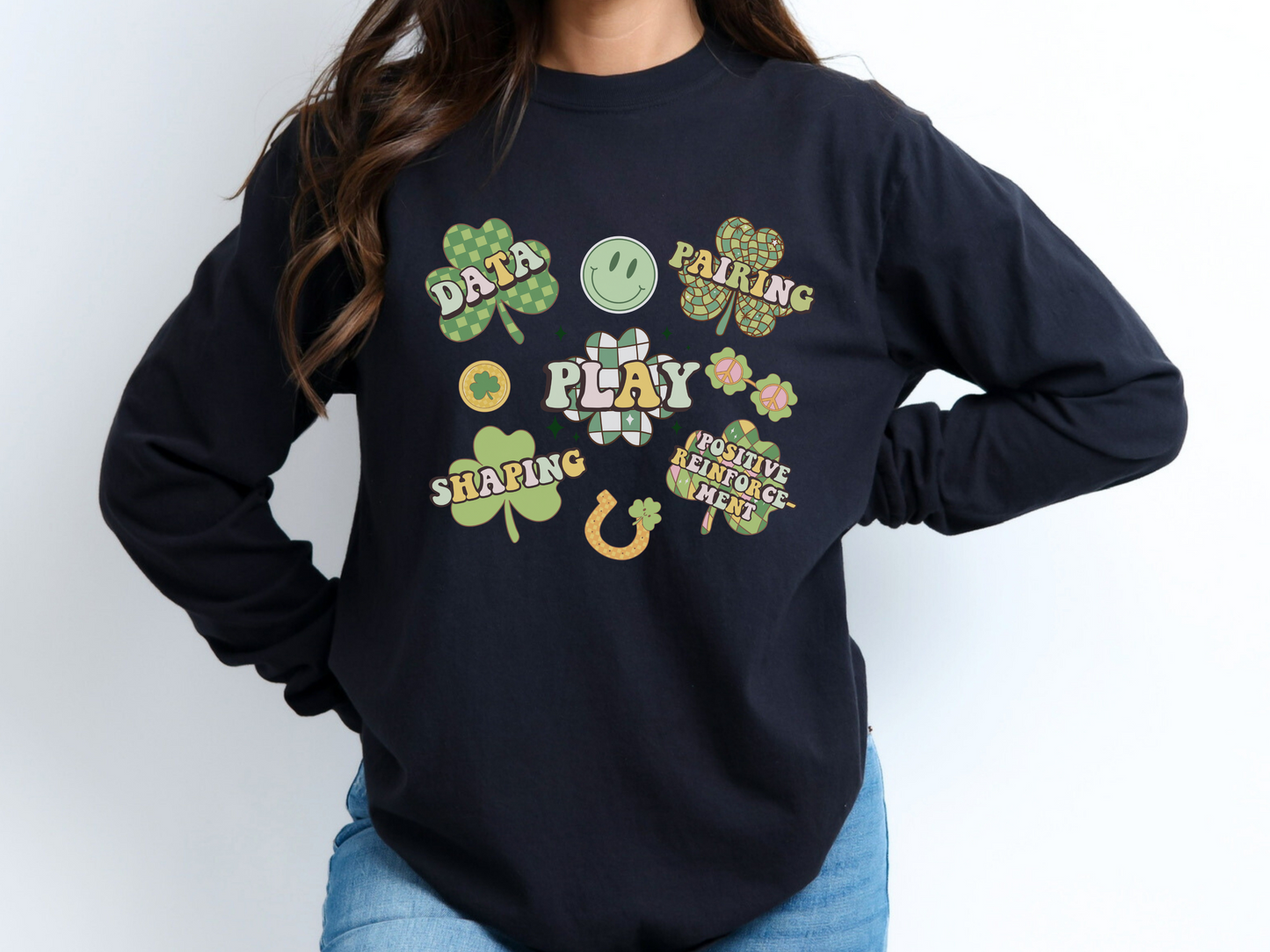 Retro St. Patrick's Day Rbt Bcba Long Sleeve T-shirt, Aba Apparel, Behavior Therapist ABA Tee, Comfort Colors 6014