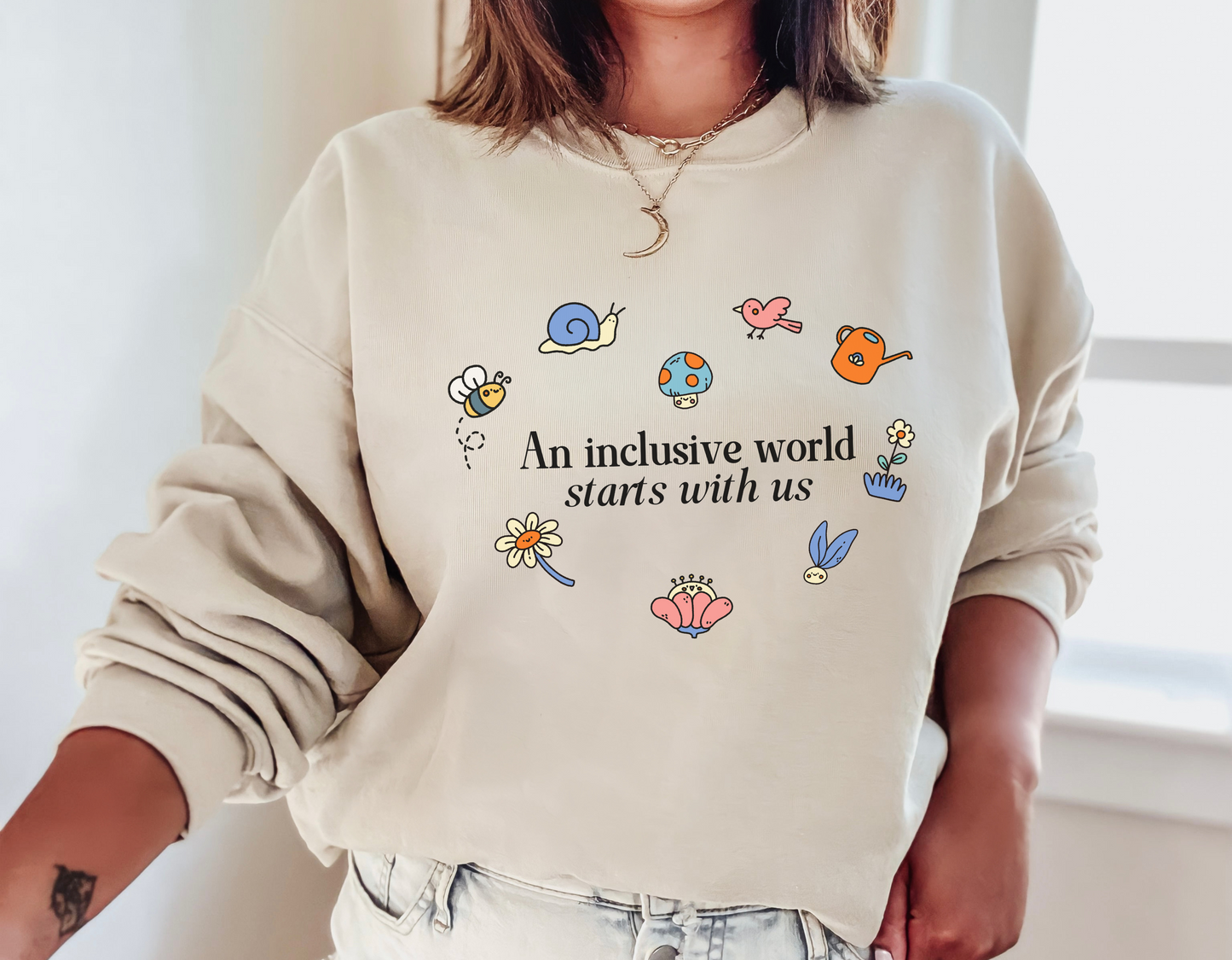 An Inclusive World Starts With Us, Inclusion and Acceptance Garden Heart Sweatshirt, Advocacy and Inclusion Crewneck