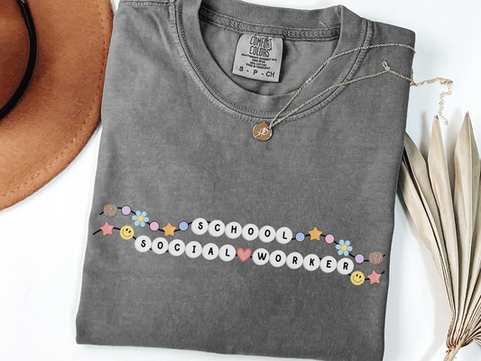 School Social Worker Friendship Bracelet T-shirt, School LCSW Graphic Tee, Gift for School Social Worker, Comfort Colors 1717