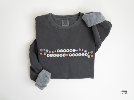 School Social Worker Friendship Bracelet Sweatshirt, School LCSW Crewneck, Gift for School Social Worker, Comfort Colors Crewneck