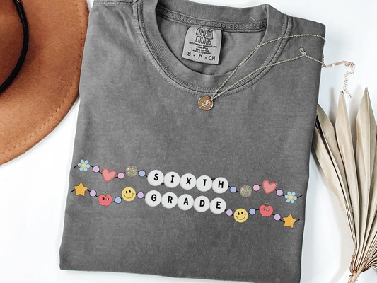 Sixth Grade Teacher Friendship Bracelet T-shirt, Back to School Graphic Tee, Gift for 6th Grade Teacher, Group Teacher Tees, Comfort Colors