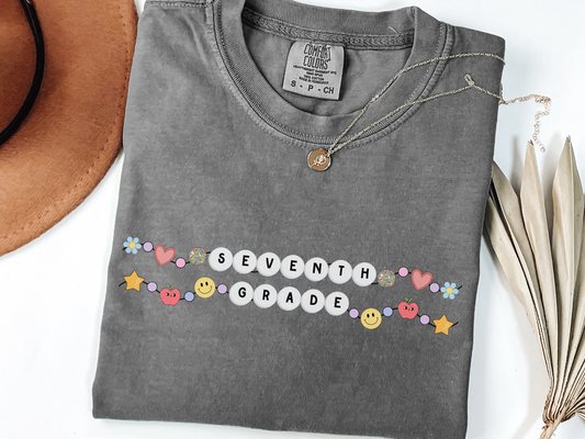 Seventh Grade Teacher Friendship Bracelet T-shirt, Back to School Graphic Tee, Gift for 7th Grade Teacher, Group Teacher, Comfort Colors