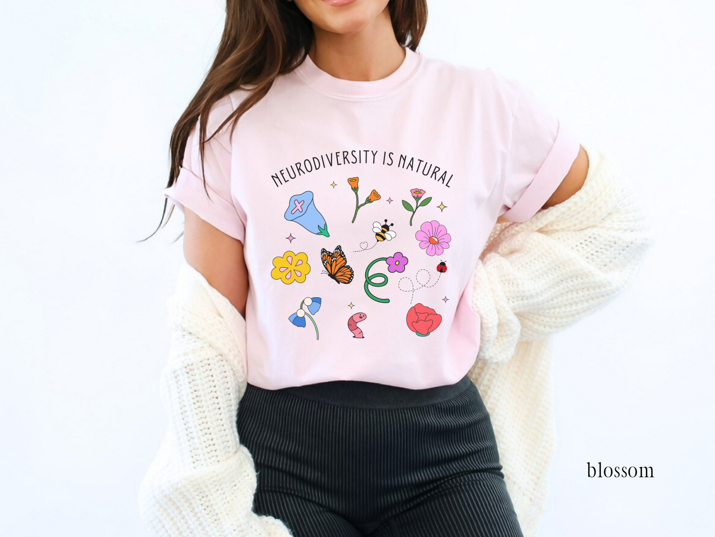 Neurodiversity Is Natural Shirt, Inclusive Floral Insect Tee for Advocates, Teachers, Therapists