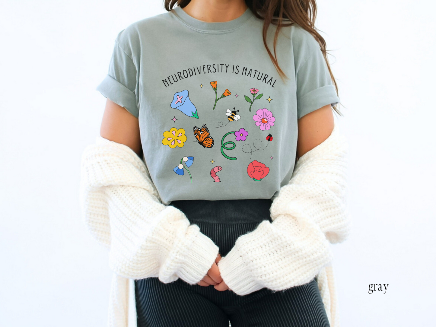 Neurodiversity Is Natural Shirt, Inclusive Floral Insect Tee for Advocates, Teachers, Therapists