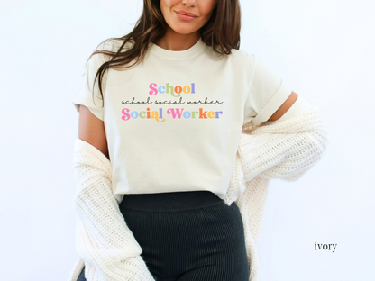 Minimalist School Social Worker T-Shirt, Colorful School Social Worker Tee, LCSW Gift, LCSW Apparel