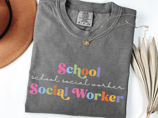 Minimalist School Social Worker T-Shirt, Colorful School Social Worker Tee, LCSW Gift, LCSW Apparel