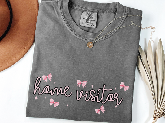 Home Visitor Pink Bow T-shirt, Home Visitor Apparel, Comfort Colors 1717