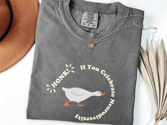 Honk if You Celebrate Neurodiversity T-Shirt, Funny Goose Inclusion and Acceptance Tee, Special Education Teacher, Gift for Advocate