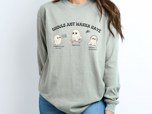 Ghouls Just Wanna Have Inclusion and Advocacy Long Sleeve T-Shirt, Halloween Autism Acceptance Shirt, Inclusive Spooky, Gift for Advocate