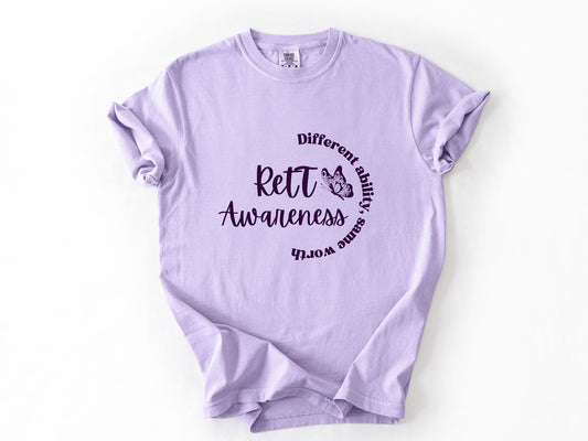 Rett Awareness - Different Ability, Same Worth T-Shirt, Unisex Comfort Colors® 1717