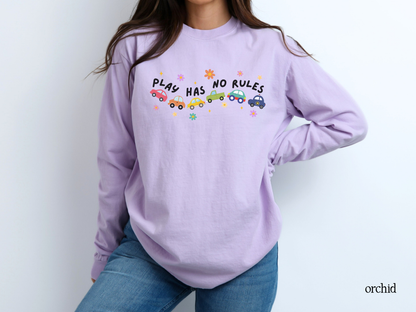 Play Has No Rules Long Sleeve T-Shirt, Cars Graphic Tee, Teacher & Therapist Apparel, Inclusive Play Shirt