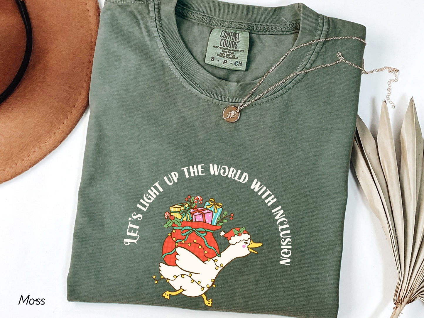 Inclusion Christmas T-shirt, Funny Goose Tee, Unisex Garment-Dyed Shirt, Holiday Gift for Advocates