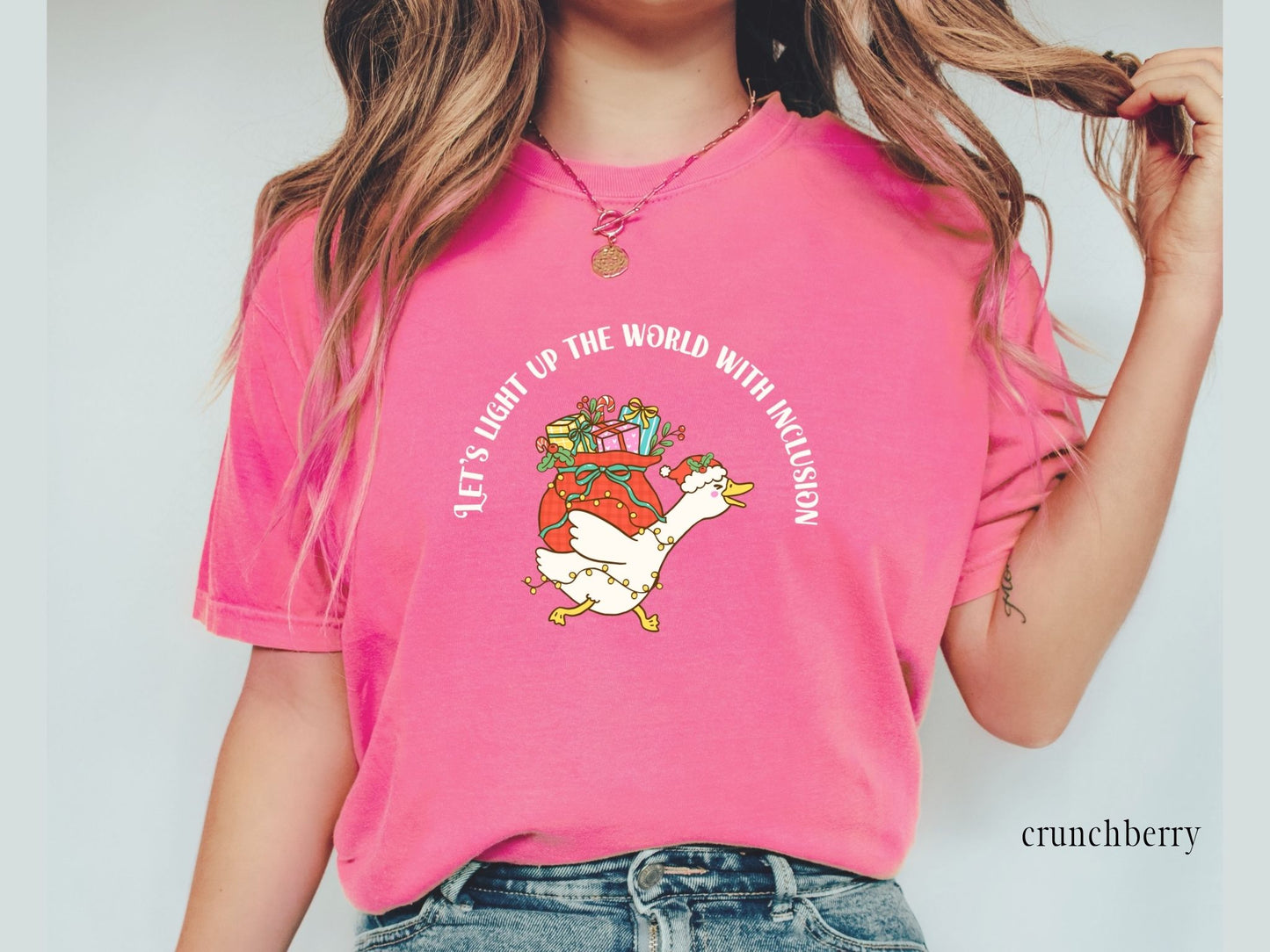 Inclusion Christmas T-shirt, Funny Goose Tee, Unisex Garment-Dyed Shirt, Holiday Gift for Advocates