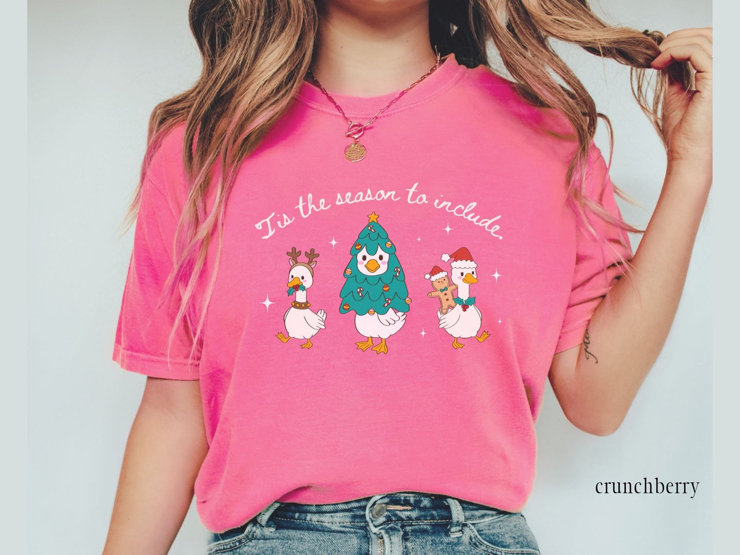 Inclusion Christmas T-shirt, Tis the Season to Include, Funny Goose Tee, Unisex Garment-Dyed Shirt, Holiday Gift for Advocates