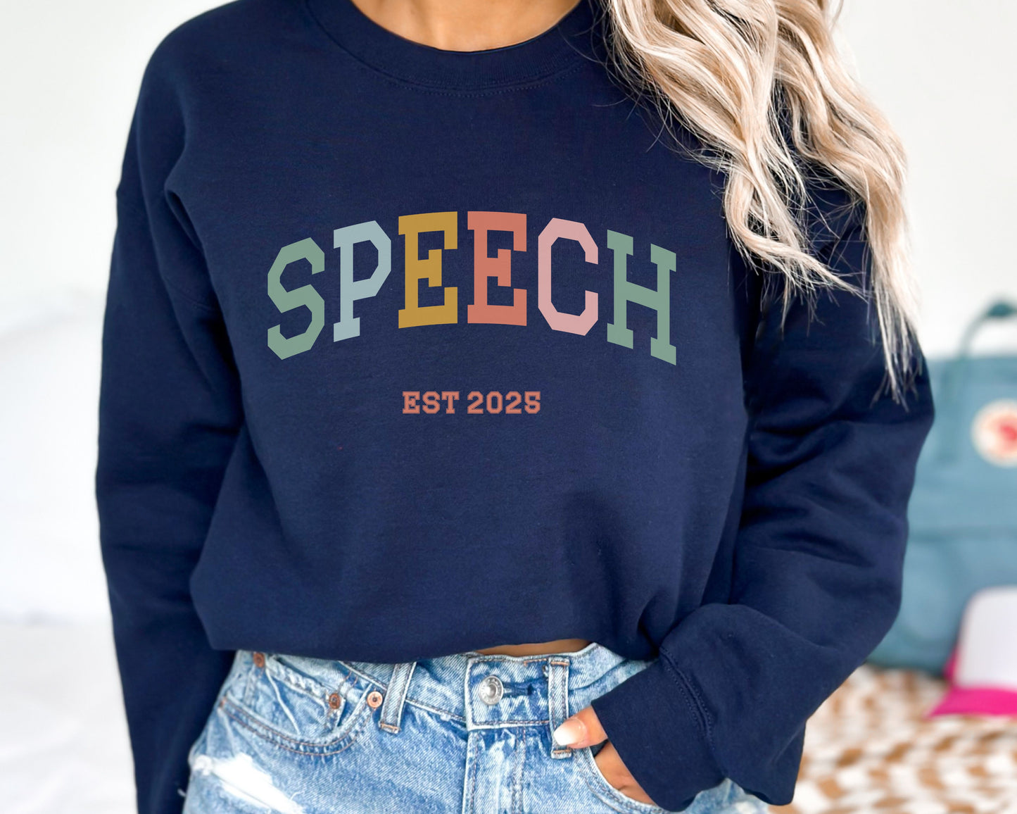 Speech Varsity Style Sweatshirt with Personalized EST Year for SLPs and SLPAs, Gift for Speech Therapists