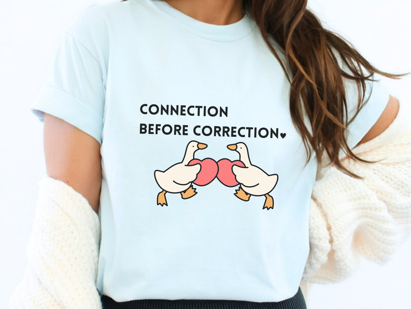 Valentines Day Advocacy Inclusion Tee, Connection Before Correction Goose Tee, Gift for Teacher Therapist Advocate