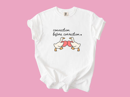 Valentines Day Advocacy Inclusion Tee, Connection Before Correction Goose Tee, Gift for Teacher Therapist Advocate