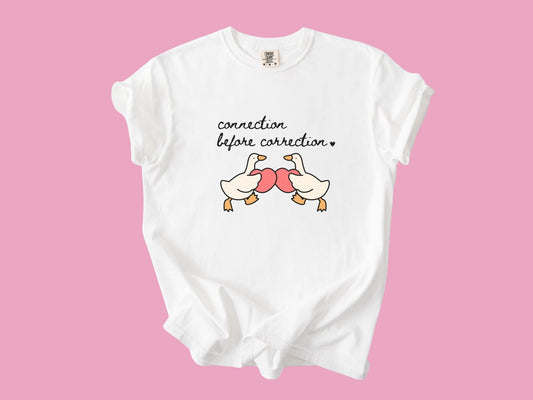 Valentines Day Advocacy Inclusion Tee, Connection Before Correction Goose Tee, Gift for Teacher Therapist Advocate