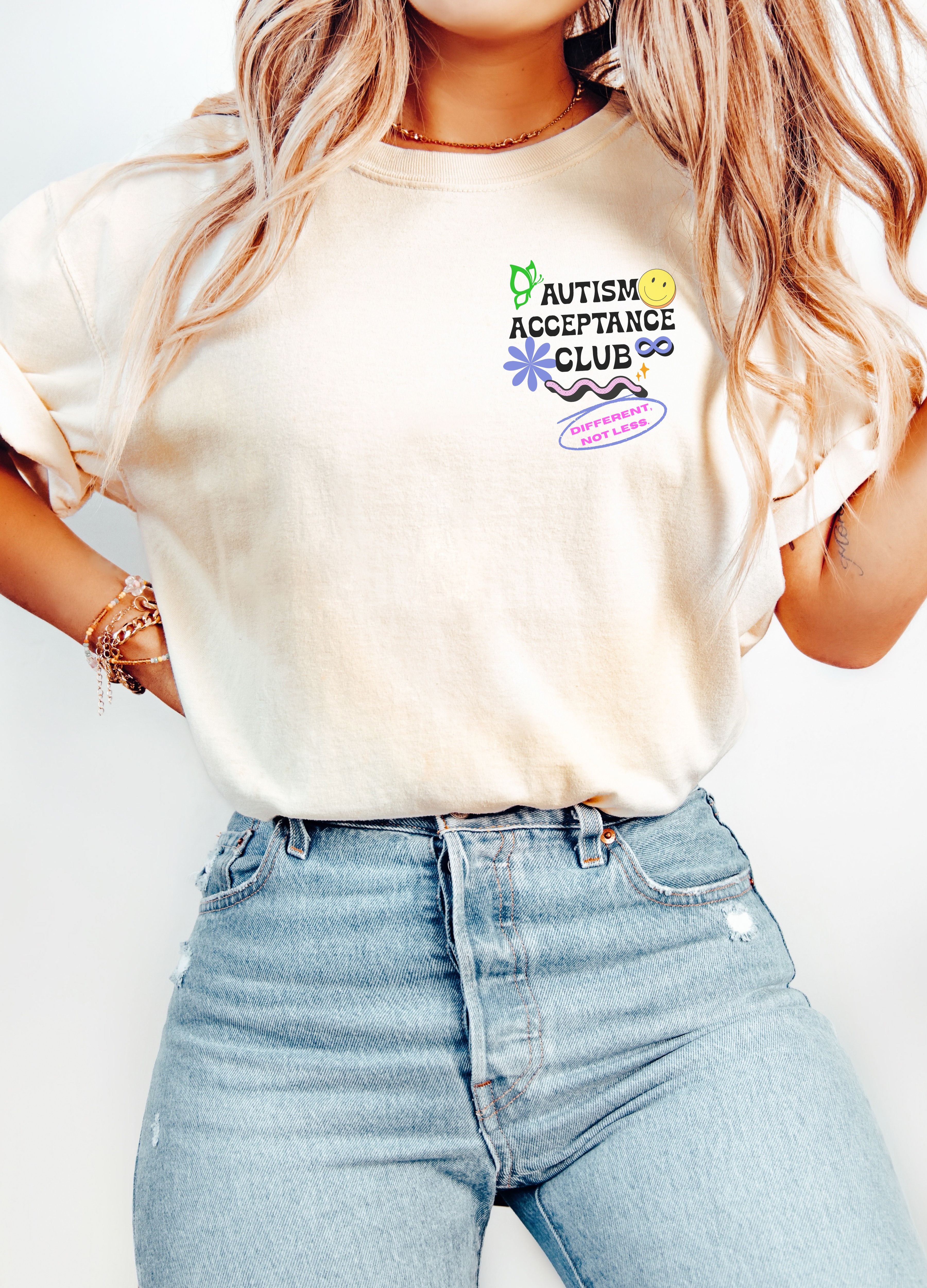 Retro Autism Acceptance Club T-shirt | Different Not Less Groovy