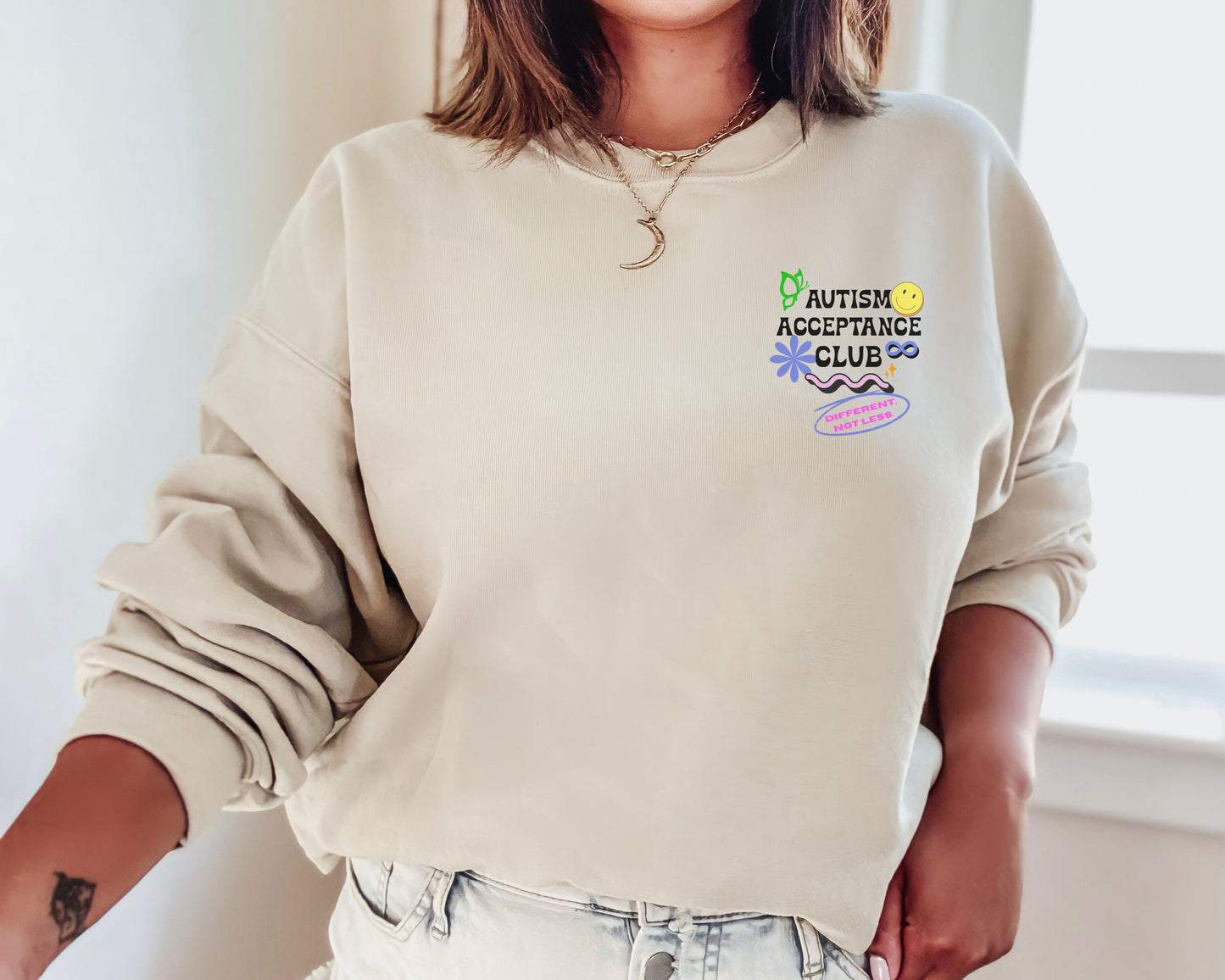 Retro Autism Acceptance Club Sweatshirt | Different Not Less Groovy Tee
