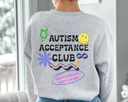 Retro Autism Acceptance Club Sweatshirt | Different Not Less Groovy Tee