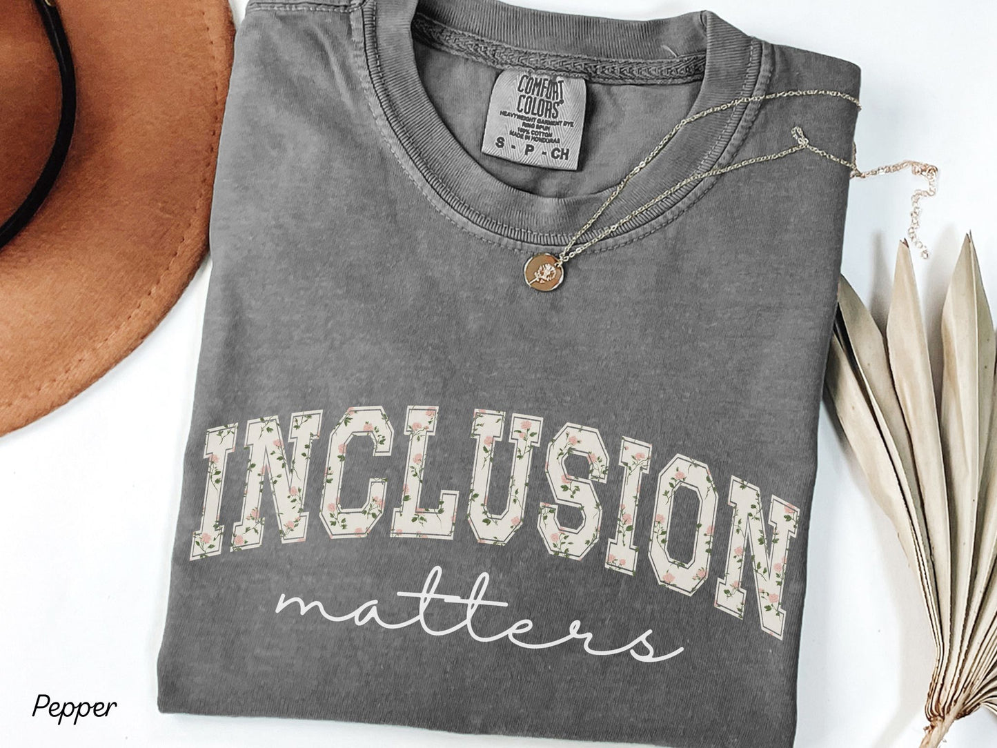 Inclusion Matters Shirt, Floral Varsity Text Tee, Autism Acceptance Apparel