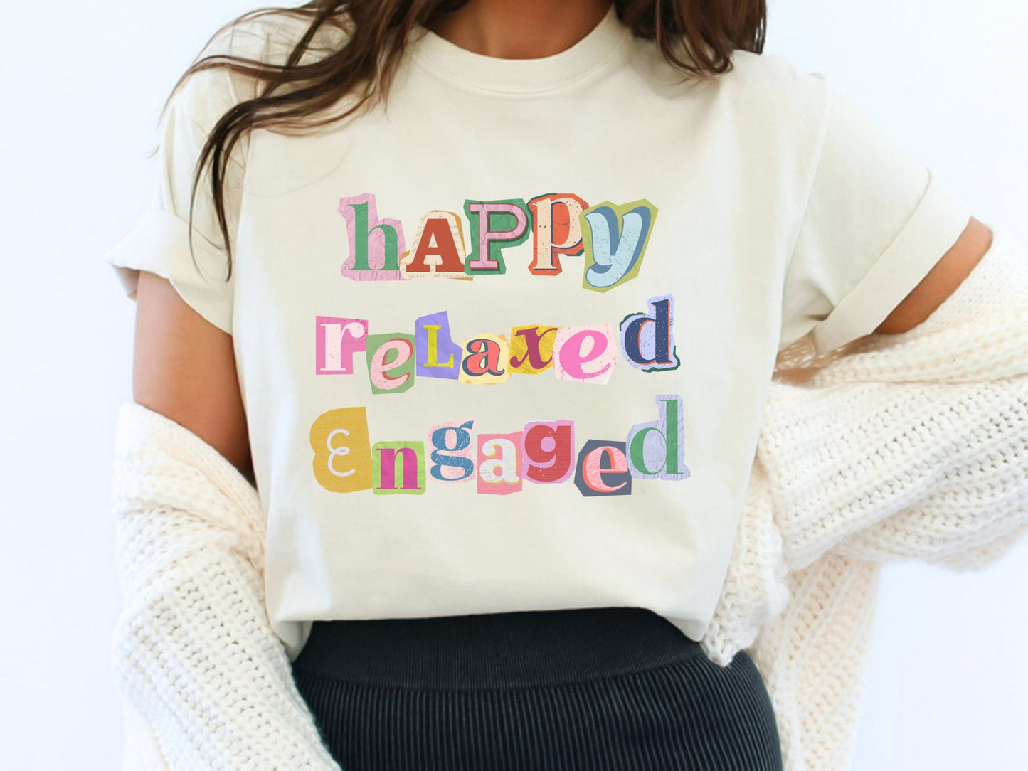 Happy Relaxed Engaged Shirt, BCBA Shirt, RBT Shirt, ABA Therapist Shirt, Scrapbook Style Tee, Behavior Analyst Shirt