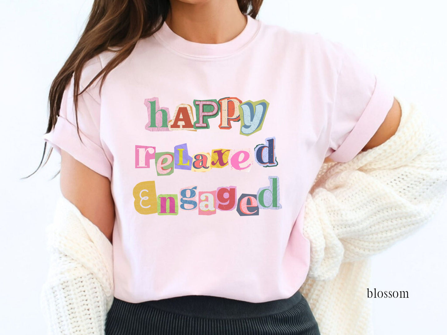 Happy Relaxed Engaged Shirt, BCBA Shirt, RBT Shirt, ABA Therapist Shirt, Scrapbook Style Tee, Behavior Analyst Shirt