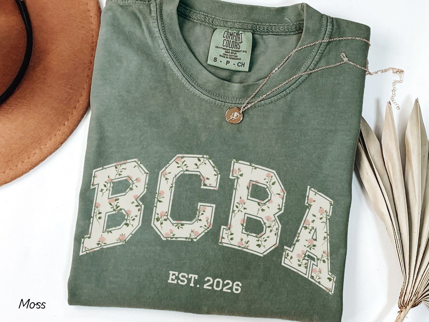 Personalized BCBA EST. Varsity Shirt with Roses, Behavior Analyst Gift
