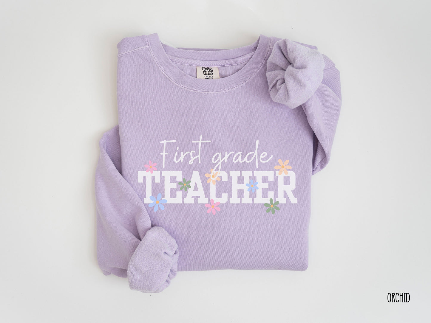 Personalized Teacher Grade Level Sweatshirt, Floral Teacher Crewneck, Back to School Sweatshirt, Comfort Colors