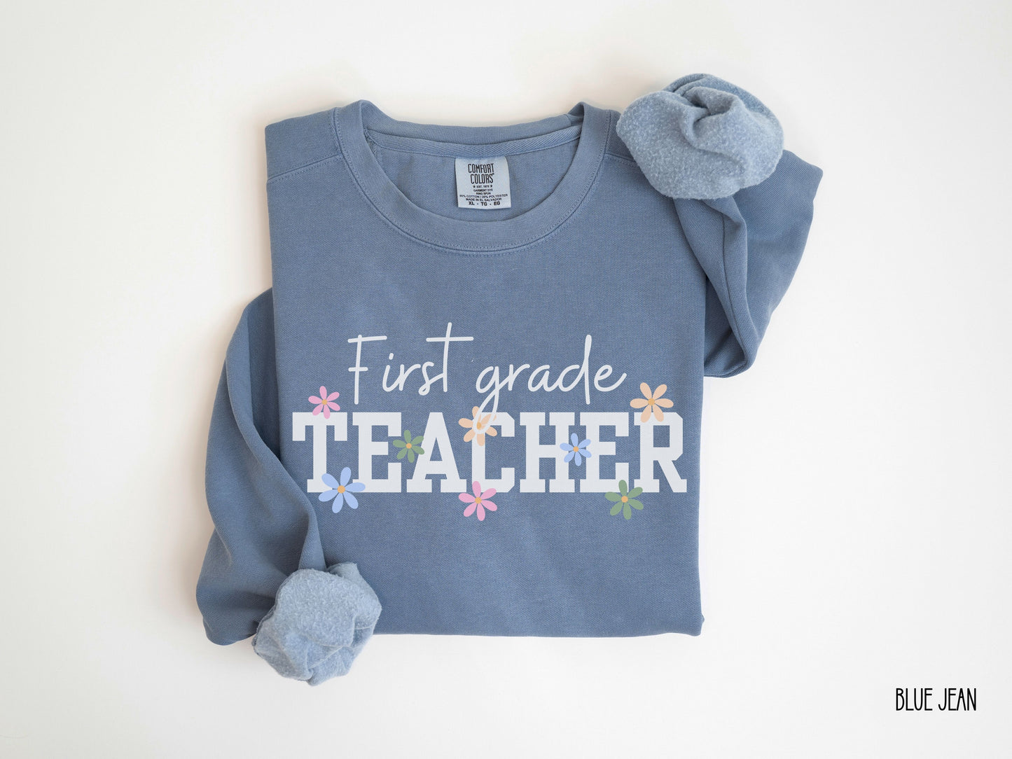 Personalized Teacher Grade Level Sweatshirt, Floral Teacher Crewneck, Back to School Sweatshirt, Comfort Colors