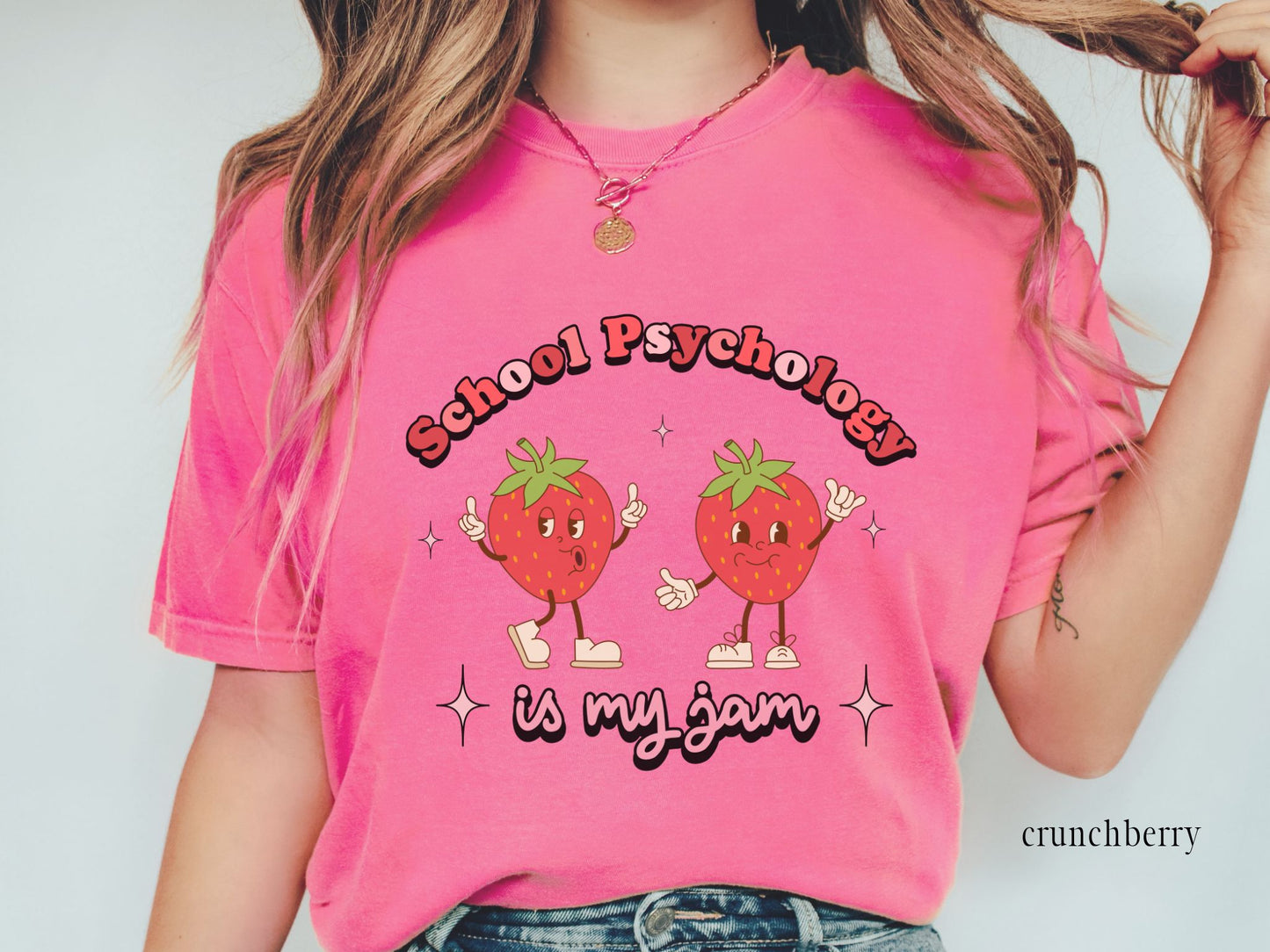 School Psychology Is My Jam Tee, Retro Strawberry Graphic, School Psych Gift, Comfort Colors