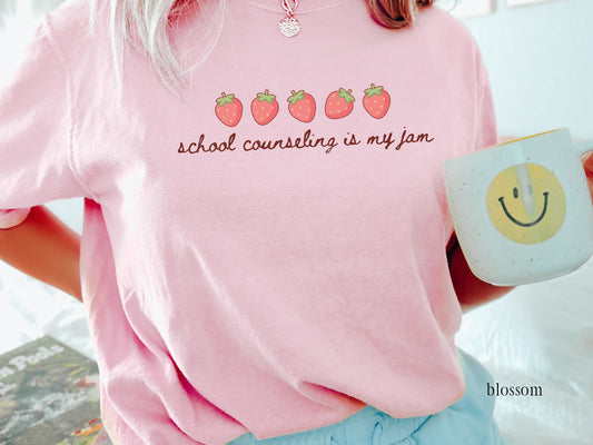 School Counseling Is My Jam Shirt, School Counselor Comfort Colors Tee, Strawberry School Counselor Gift, Counselor Appreciation Shirt