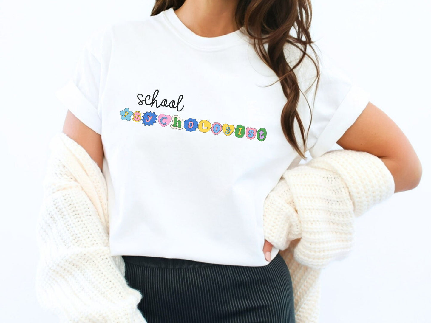 School Psychologist Colorful Patch Letter Shirt, School Psych Gift, Comfort Colors